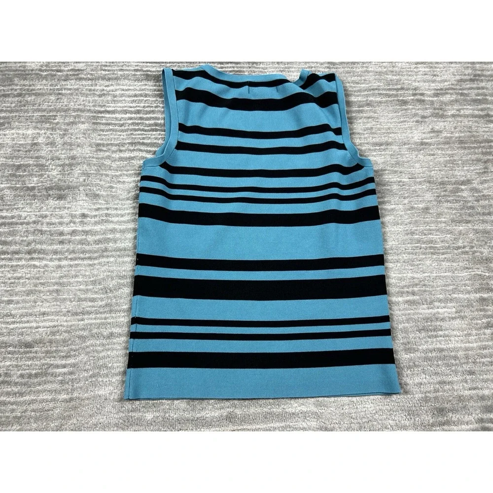 Vintage Worthington Top Womens Medium Blue Black Striped V-Neck Sleeveless‎